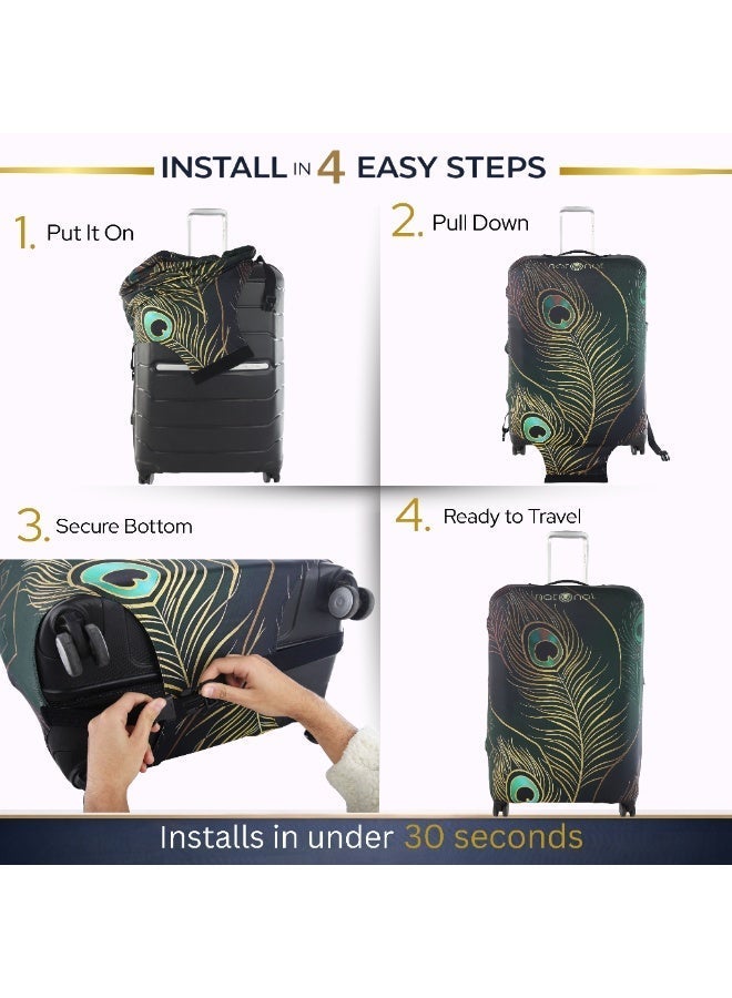 natOnat Travel Luggage Cover Protector - Suitcase Cover - Stretchy, Washable Spandex & Polyester - Protects Against Dirt & Scratches - Peacock Design - Fits 72-81 CM Height ( X Large ) - Image 5